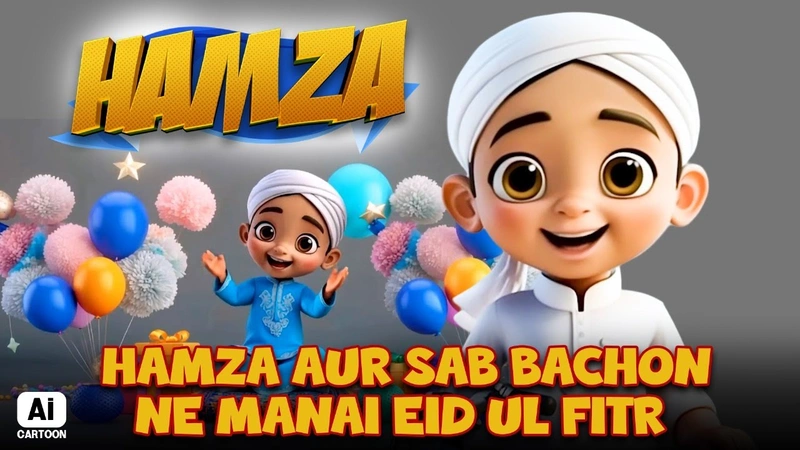 Hamza Aur Sab Bachon Ne Manai Eid Ul Fitr | Hamza AI Cartoon Series | Madani Channel Program